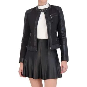Blanc Noir Black Mixed Media Moto Jacket